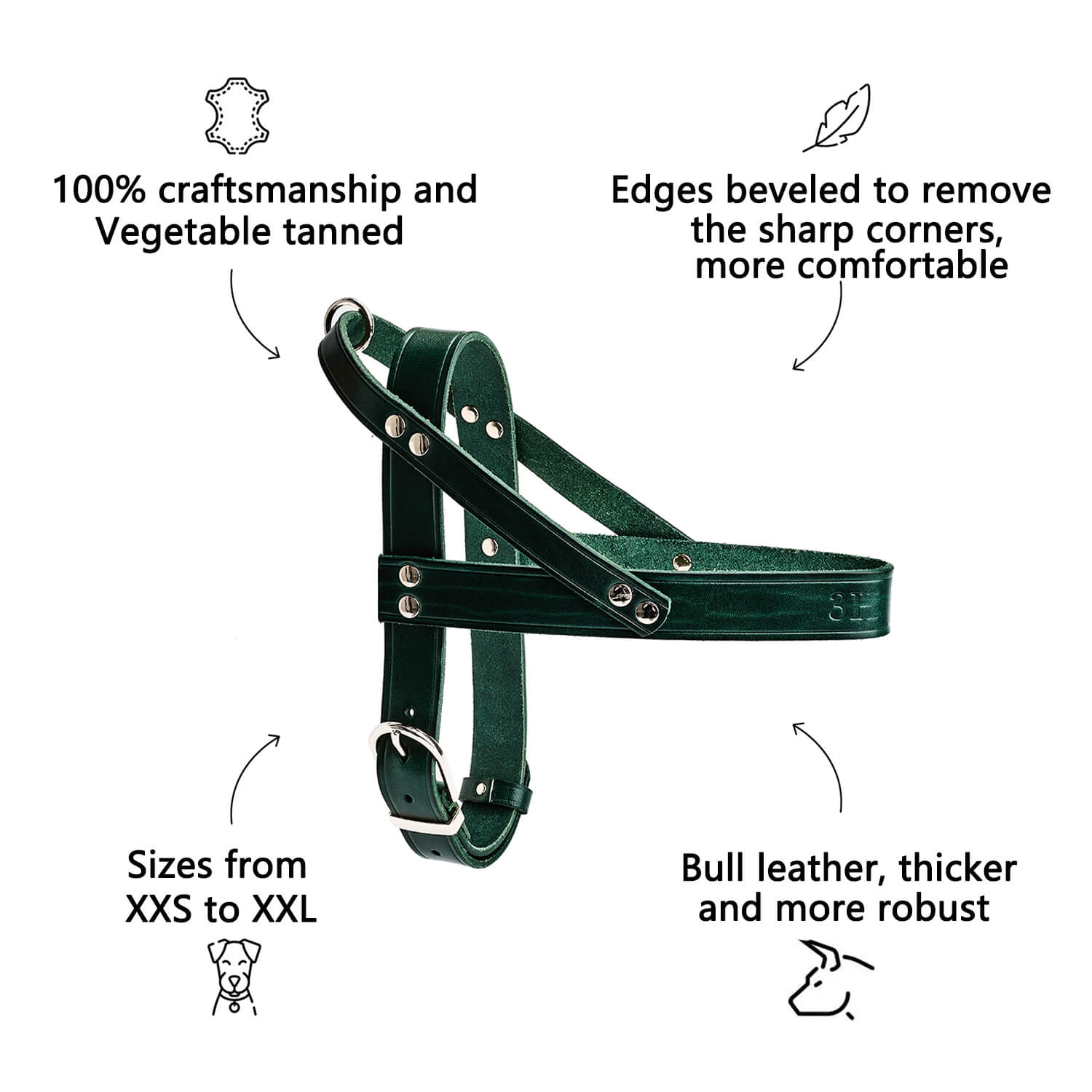 Leather No-Pull Dog Harness | Green