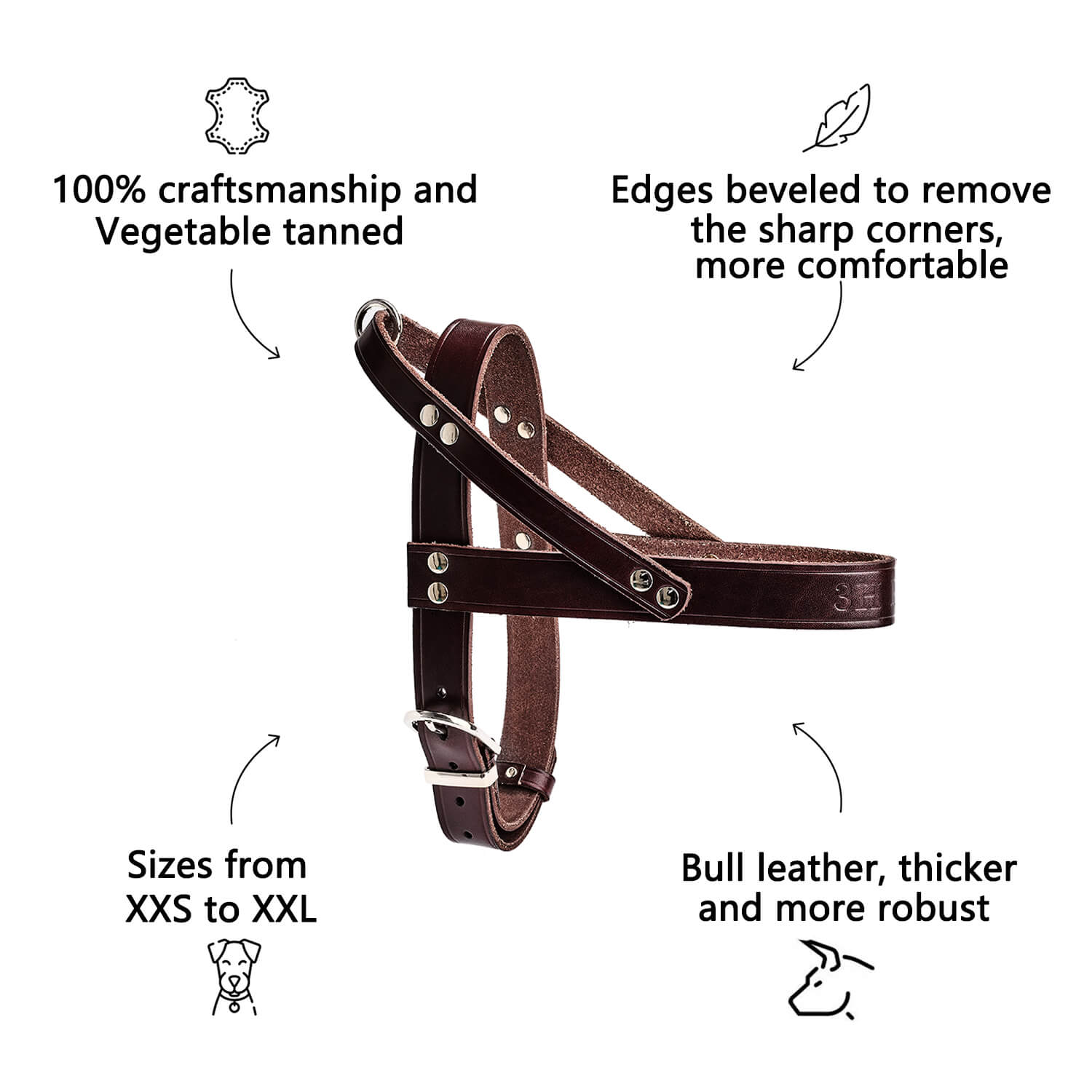 Leather No-Pull Dog Harness | Brown