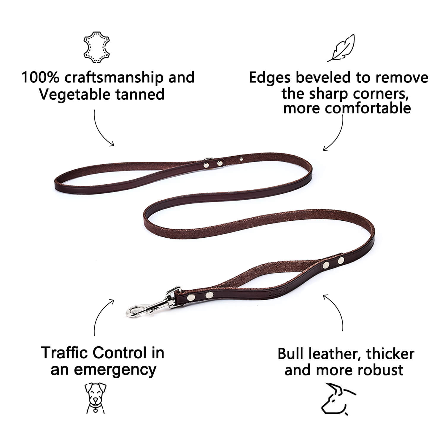 Double Handle Dog Leash|Brown