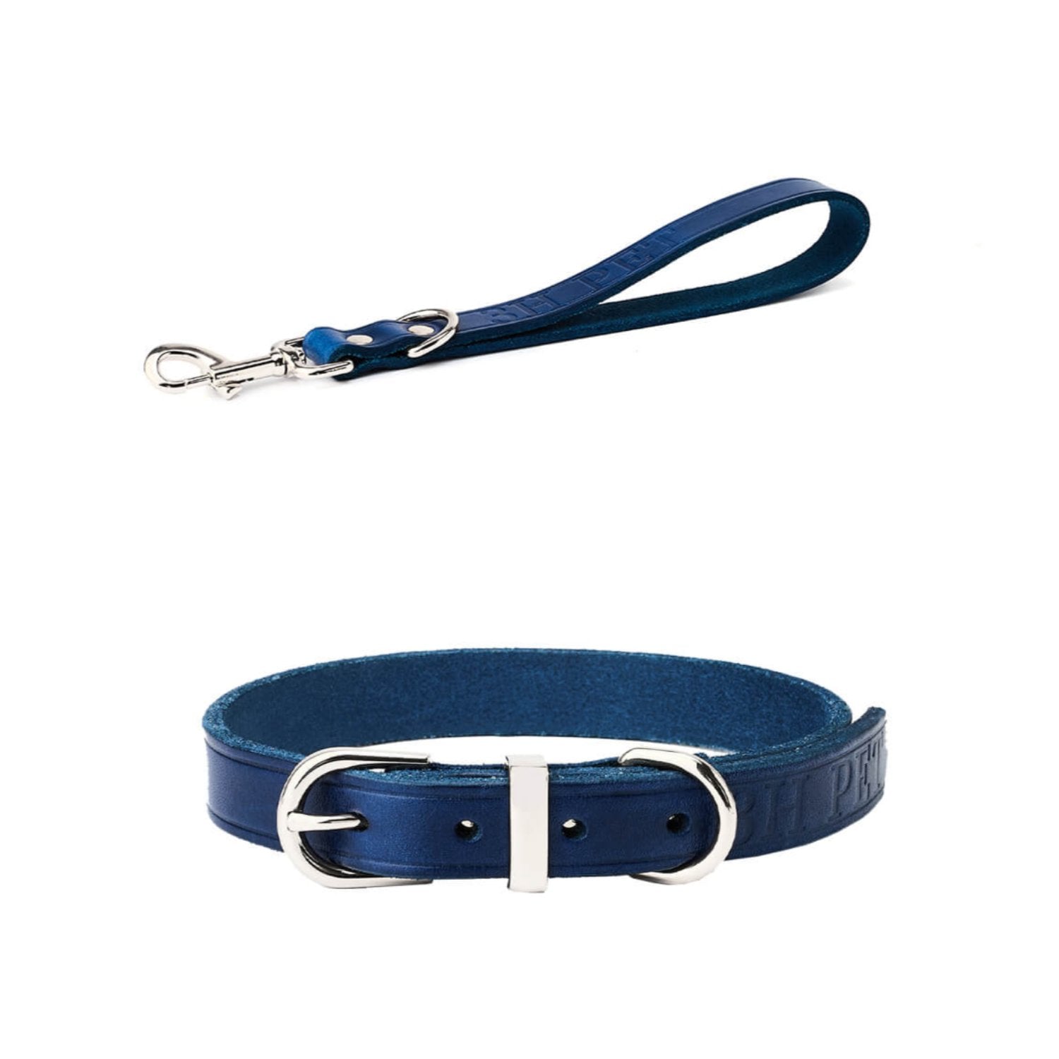 Set | Classic leather collar & Short training leash in Blue