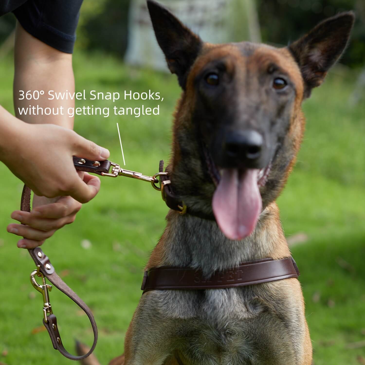 2 Dogs Leash Leather Leash Coupler Brown 